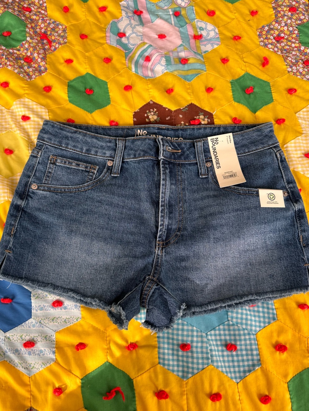 No Boundaries Dark Blue Denim Frayed Hem Women's Shorts NWT
